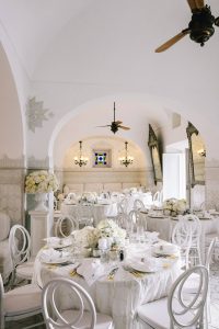 Midsummer Night's Eve-themed white welcome party at this Positano wedding weekend in Villa Tre Ville | Photo by Gianni di Natale