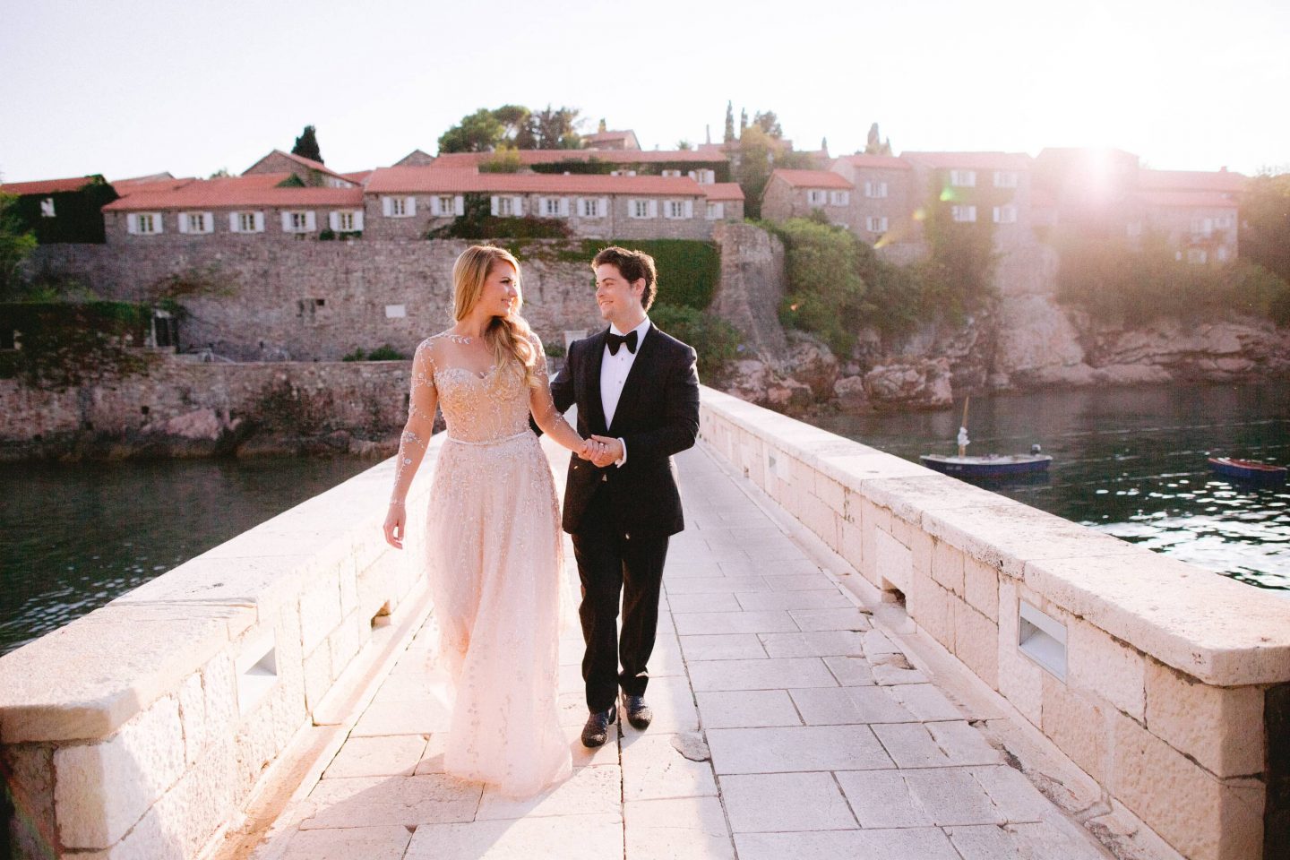 Bride and groom at this Aman Sveti Stefan Montenegro destination wedding weekend | Photo by Allan Zepeda