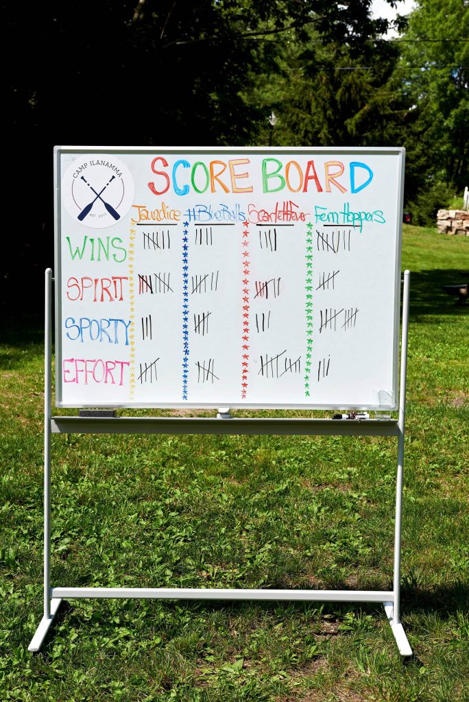 Field day scoreboard at this camp-themed wedding weekend at Cedar Lakes Estate in Upstate NY, USA | Photo by Christian Oth Studios