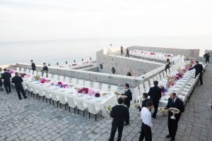 Evening dinner at Fort Lovrijenac at this Dubrovnik wedding in Croatia | Photo by Robert Fairer