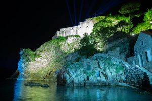 Fort Lovrijenac at night at this Dubrovnik wedding in Croatia | Photo by Robert Fairer