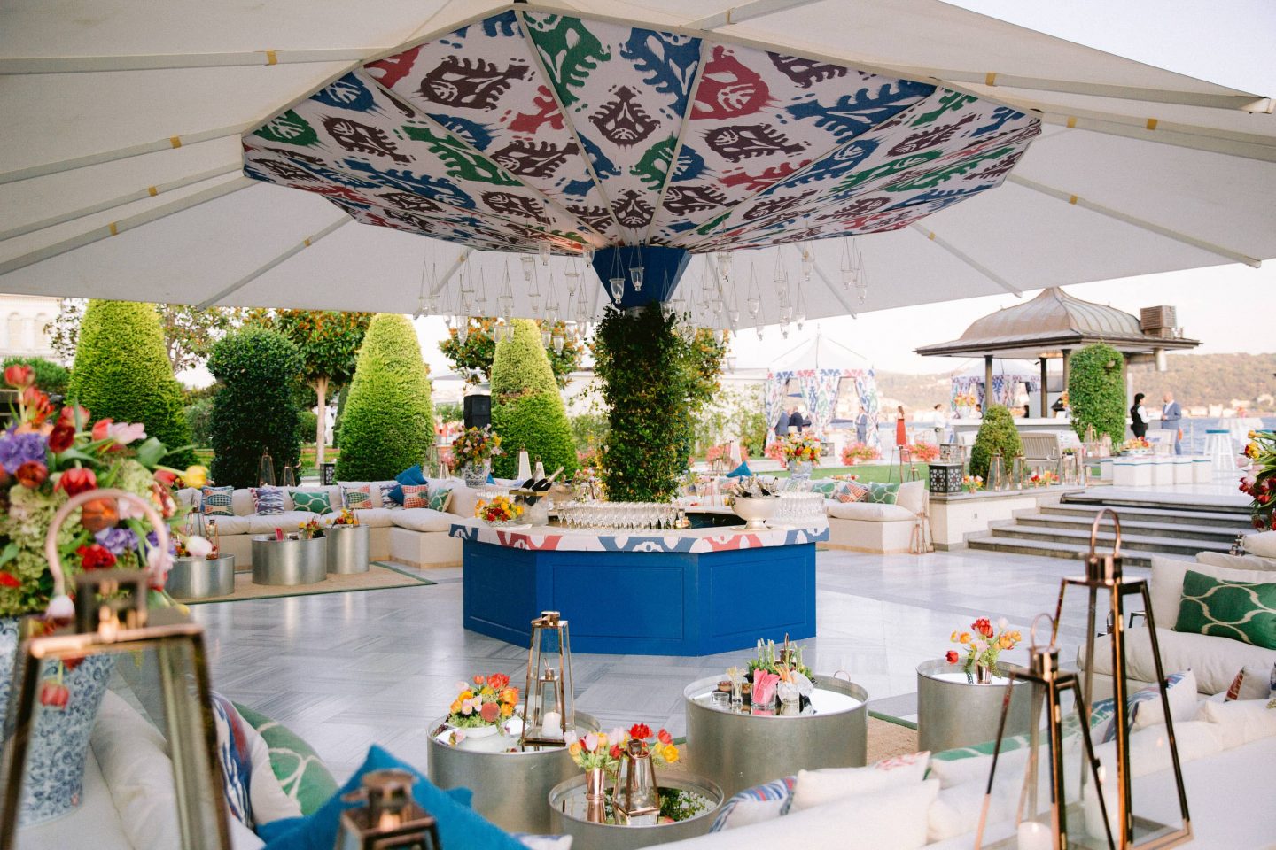 Bright and colorful welcome party tent details at this Istanbul wedding weekend at Four Seasons Bosphorus | Photo by Allan Zepeda