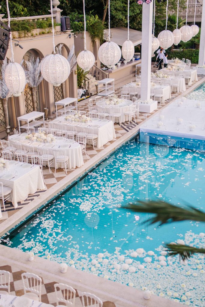 White party at this Istanbul wedding weekend at Four Seasons Bosphorus | Photo by Allan Zepeda