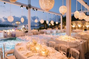 Nighttime white party decor at this Istanbul wedding weekend at Four Seasons Bosphorus | Photo by Allan Zepeda