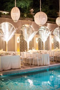 Nighttime decor for white party at this Istanbul wedding weekend at Four Seasons Bosphorus | Photo by Allan Zepeda