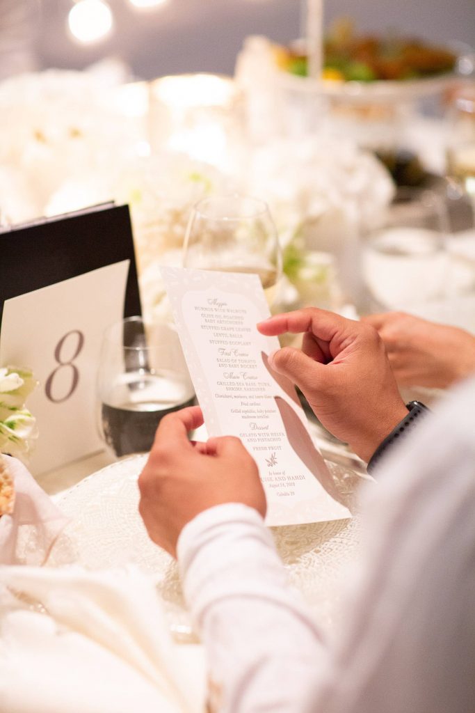 Table details at white party at this Istanbul wedding weekend at Four Seasons Bosphorus | Photo by Allan Zepeda