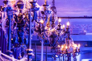 Cobwebbed black chandeliers at this epic halloween party at The Standard in NYC | Photo by Gruber Photographers