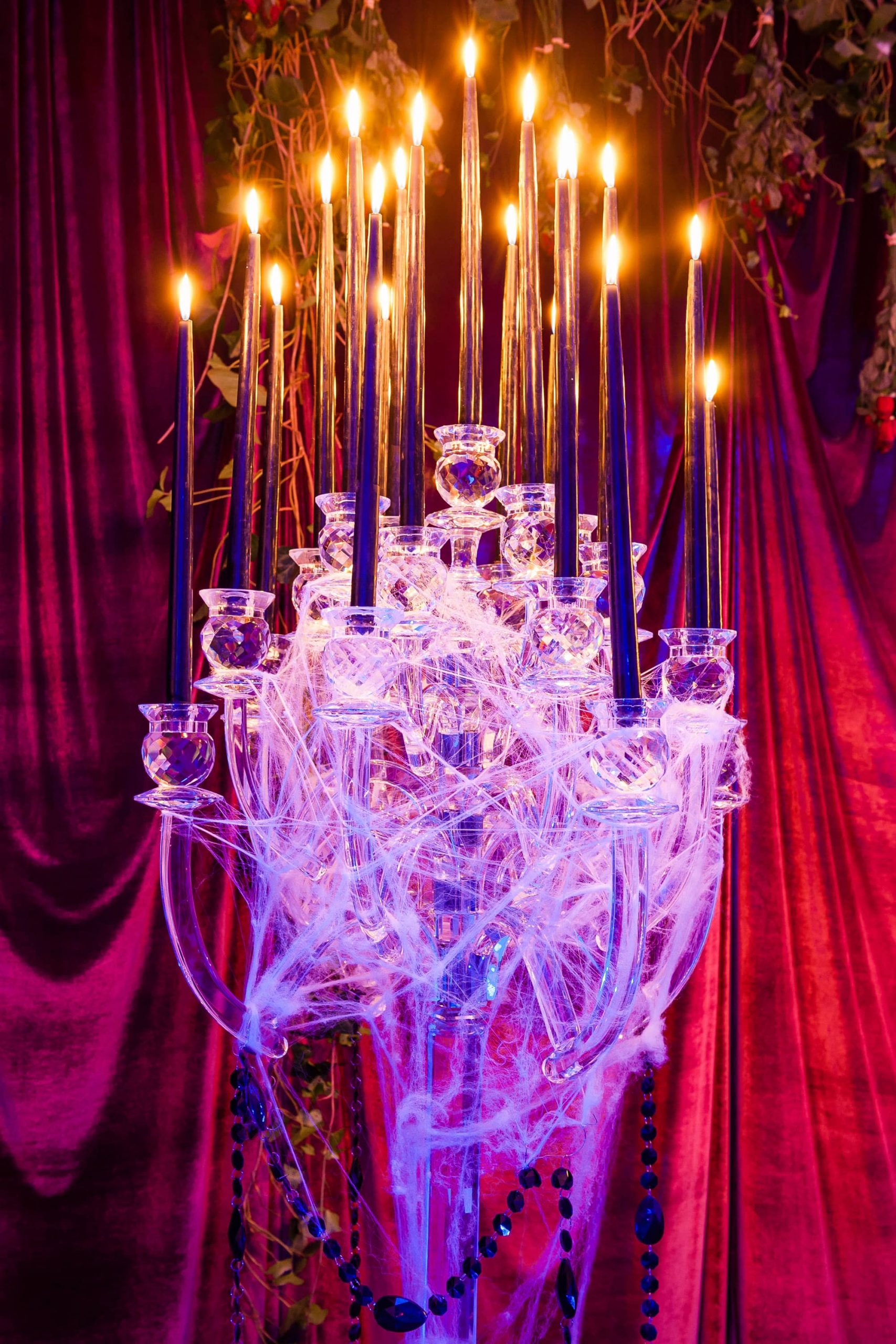 Cobweb candle display at this epic halloween party at The Standard in NYC | Photo by Gruber Photographers