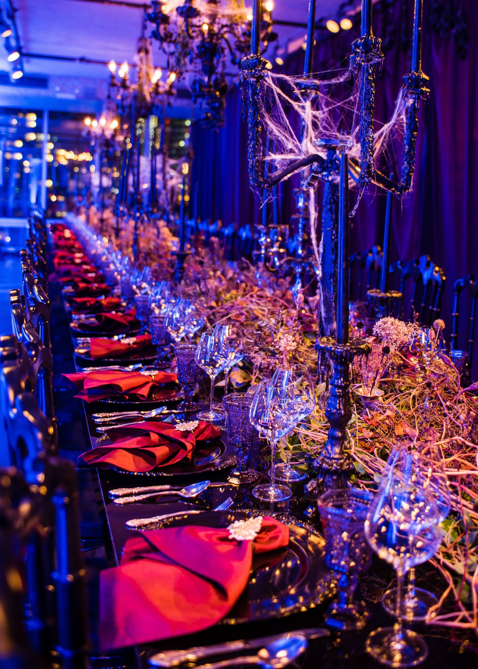 Halloween themed decor for the seated Monster Mash at this epic halloween party at The Standard in NYC | Photo by Gruber Photographers