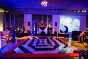Dance floor with black and white details for the haunted Studio 54 at this epic halloween party at The Standard in NYC | Photo by Gruber Photographers