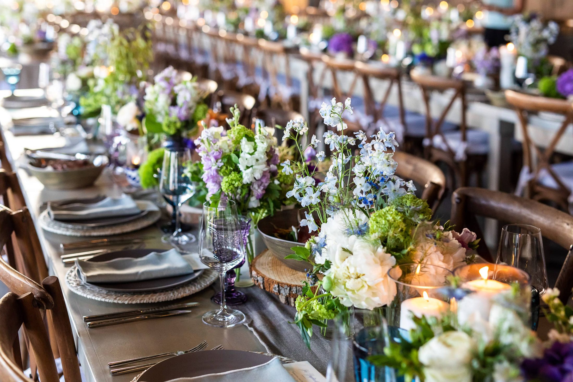 Table decor at reception at this Hamptons wedding weekend held at The Parrish Museum | Photo by Roey Yohai Studio