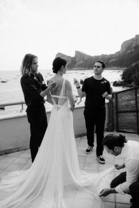 Bride getting ready at this Amalfi Coast wedding weekend held Lo Scoglio | Photo by Allan Zepeda