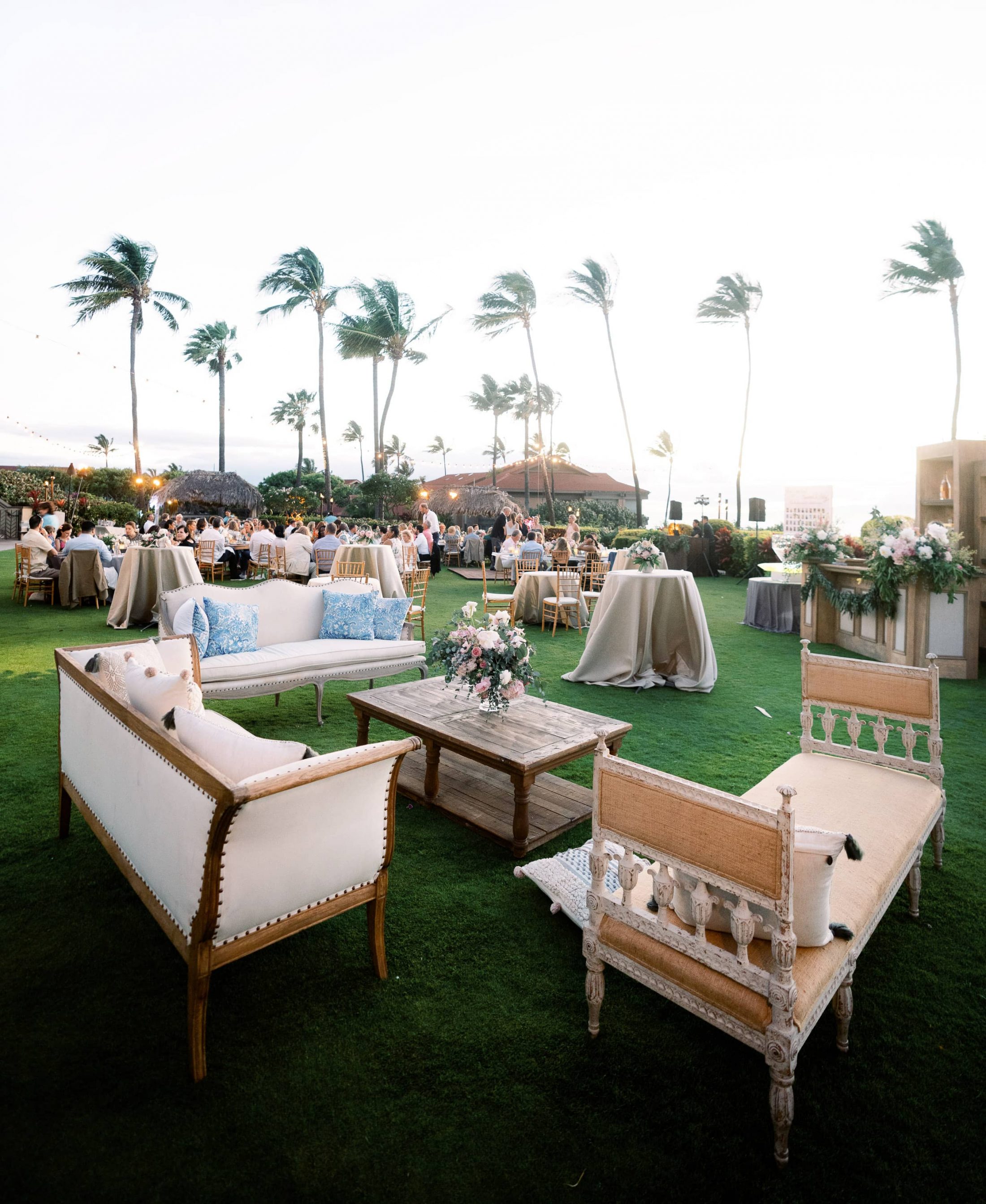 Outdoor reception at Maui wedding at Four Seasons Resort Maui in Wailea, Hawaii | Photo by James x Schulze