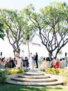 Bride and groom making their vows during the ceremony at Maui wedding at Four Seasons Resort Maui in Wailea, Hawaii | Photo by James x Schulze