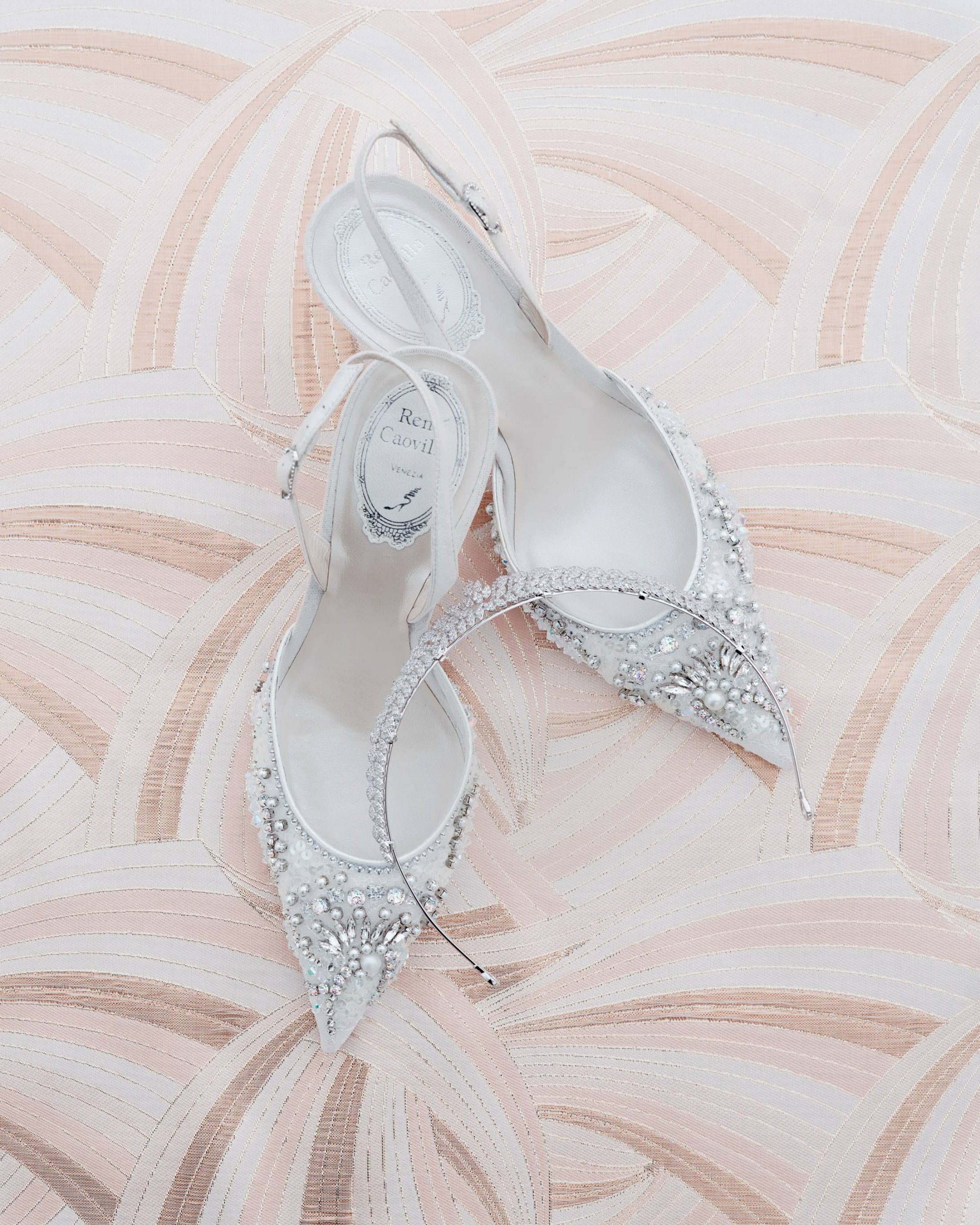 Bride's pointed toe slingback heels from Ren Caovilla at this Miami yacht wedding | Photo by Corbin Gurkin