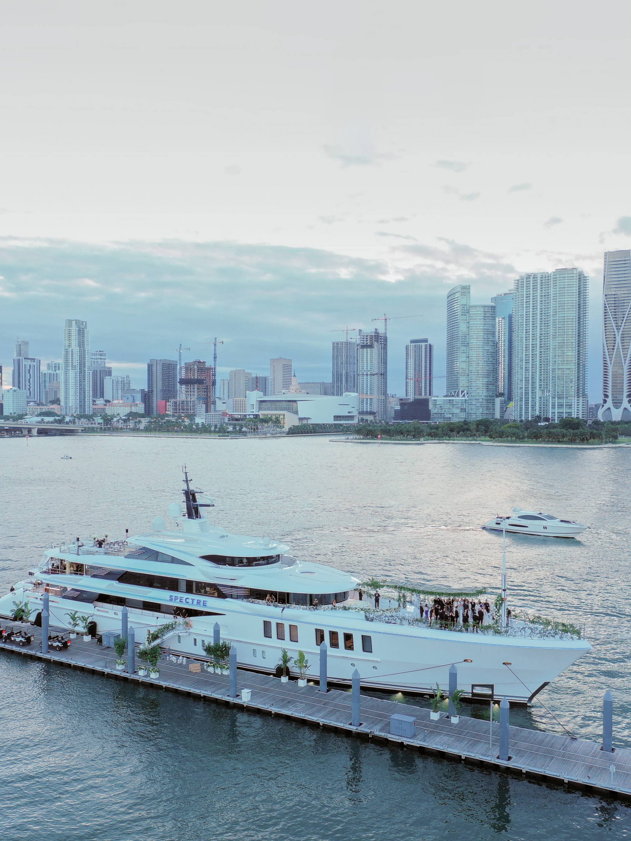 The yacht from afar at this Miami yacht wedding | Photo by Corbin Gurkin